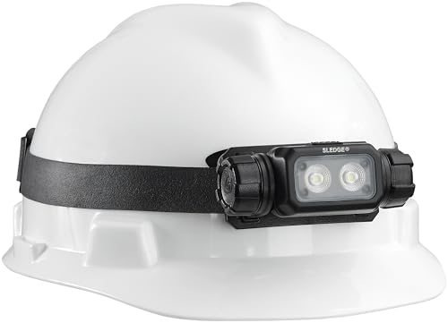 Image of Streamlight 89019 Sledge 1000-Lumen Max 600-Lumen Standard 1800-Candela Rechargeable Low-Profile LED Headlamp with Elastic and Rubber Hard Hat Straps, Black