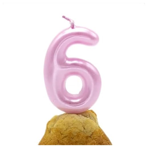 CABLEPELADO - Vela cumpleaños - celebracion - sin toxicos - sin humo - Numero de Tarta - fácil colocación - Número 6 - Rosa Claro