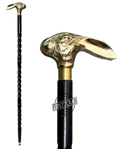 Antique Brass Walking Cane Stick with Unique Rabbit Head Handle Vintage Brown Wooden Cane Gift For Women Men (Lucky-Rabbit)