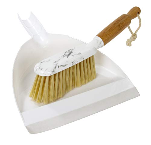 Bellasera Cleaning Collection Dust Pan and Brush Featuring Upscale Marble Detailing & Mildew-Resistant