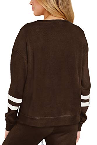 Womens Loungewear Sets Fall Tracksuit Elasticized Waistband Pants Coffe L