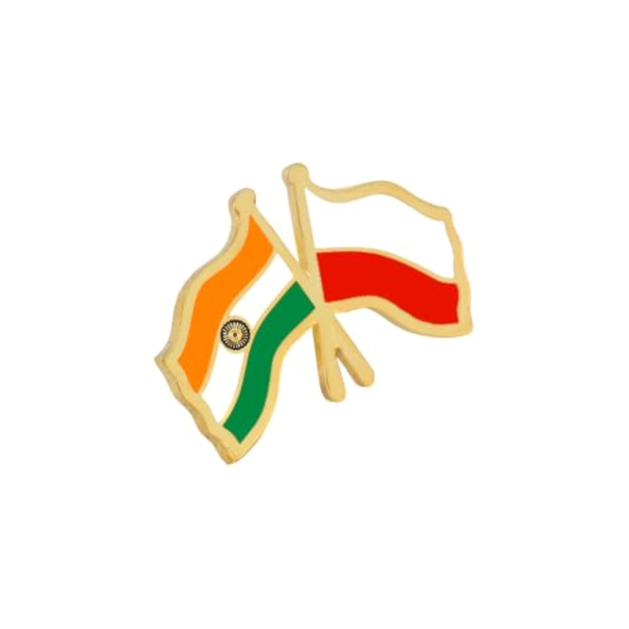 India & Poland Twin Flag Brass Lapel Pin, Premium Enamel Brooch