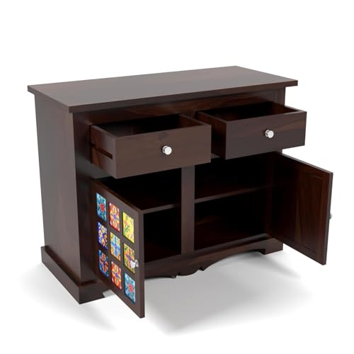 Image of Sheesham Wood Sideboard Cabinet for Living Room - Solid Wooden Storage Cabinet with 2 Drawers & 4 Shelves - Multipurpose Sideboard for Bedroom Dining & Home Furniture (Jack)