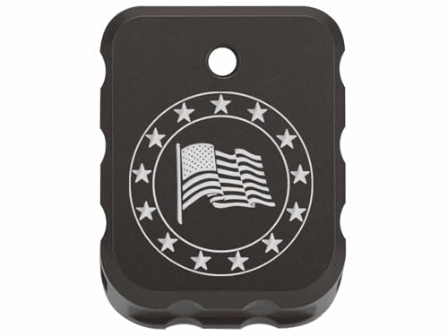 NDZ Performance Brass Magazine Base Plate for Canik TP9 – Armor Black Cerakote Finish – Laser Engraved – Fits TP9SF, TP9SFX, TP9 Elite SC – White Fill – US Flag Wave Star Circle