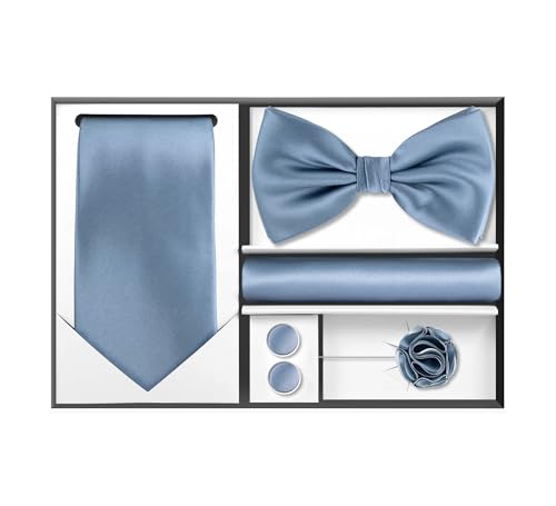Image of Tie G .5pcs Tie set in a gift box : Tie sets : Solid color Neck tie,Satin Bow tie,Pocket Square, Lapel, Cuffs link