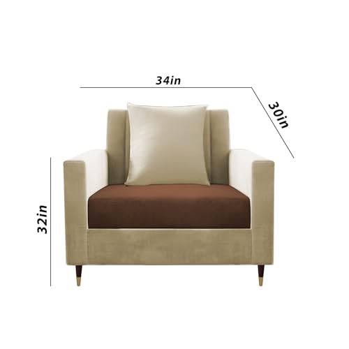 Image of Casaliving Garcia 1 Seater Sofa Set for Living Room (Cream Brown Colour) Premium Fabric Sofa