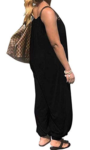 LAMISSCHE Womens Casual Solid Color Loose Fit Baggy Harem Overall Jumpsuit Sleeveless Spaghetti Strap Long Pants Rompers(Black,3XL) - Thumbnail 2