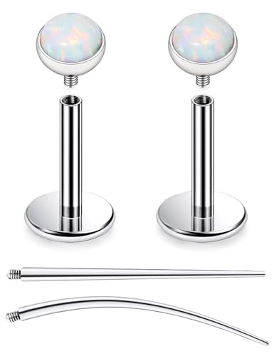 Oicctyzio F136 Titanium Internally Threaded Opal Medusa Piercing Jewelry Lip Rings 10mm Studs Labret Monroe Ashley Philtrum Nose for Women 16g 16 g Gauge Screw On Forward Helix Cartilage Earrings
