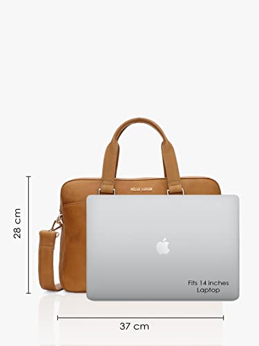 Pelle Luxur Leather Laptop Messenger Handbag For Women | Ladies Purse With Zipper Closure (Tan) #TOP5