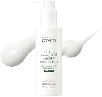 MAKE P:REM Safe Me. Relief Moisture Cleansing Milk, Hydrating Gentle Milk Cleanser for Sensitive Skin with Soy Protein, Korean Face Wash, 6.76 fl.oz. (200ml)