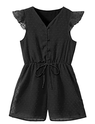 Adifun Teen Girl Clothes 12-13 Years Old Trendy Girls Romper Jumpsuits Cool And Breathable Girls Summer Jumpsuits Black Lace Sleeveless Outfit #TOP24