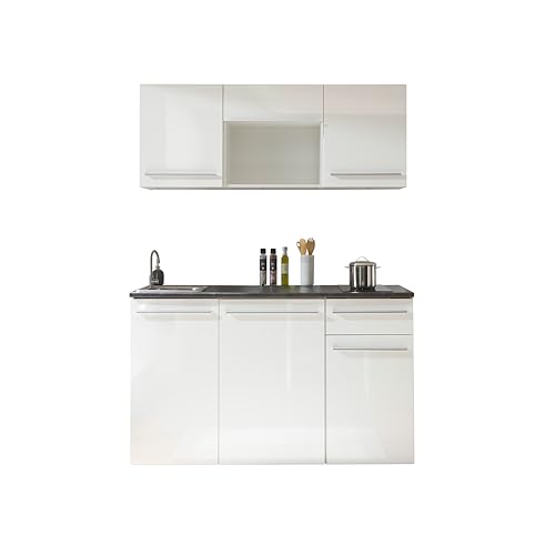84-240-13 Single Küche JAZZ Küchenblock Küchenzeile Weiß / Weiß...