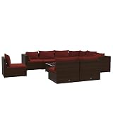 WDSAYREH 10 Piece Poly Rattan Patio Lounge Set with Cushions, Brown Modular Outdoor Sofa Set with Powder Coated Steel Frame and Removable Thick Padded Cushions