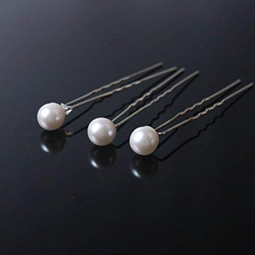 Frcolor 10pcs Bridal Pearl Hairpin U Shaped Beaded Hair Clip for Wedding Hair Jewelry Decoration (White)
