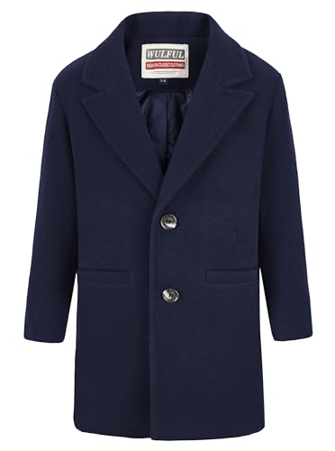 Image of WULFUL Boys Wool Coat Single Breasted Trench Coat Winter Pea Coat