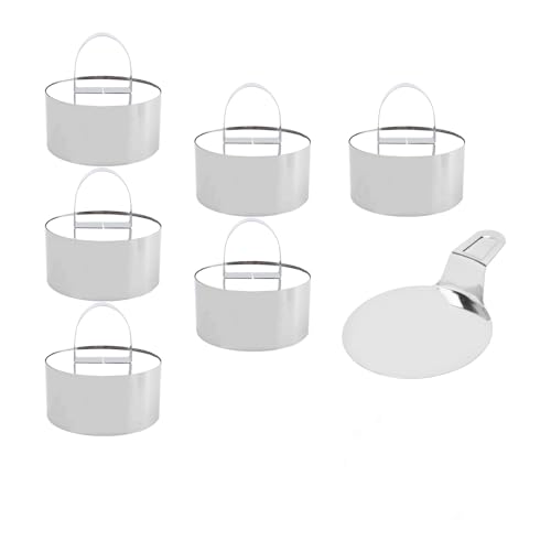 Stainless Steel Cake Circle Set,6 Pcs Round Cake Ring Mold with 6 Pusher and a Spatula Ring Cake Tin Mini Cheesecake Tins Round Food Presentation Rings for Pastries,Mousses,Cookies,Pancakes,Etc