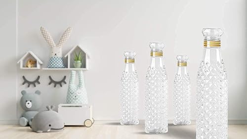 Image of Plastic Fridge Water Bottle - Crystal Diamond Cap Water Bottles for Kitchen, Home, Office, School, and Travel Set of (4)