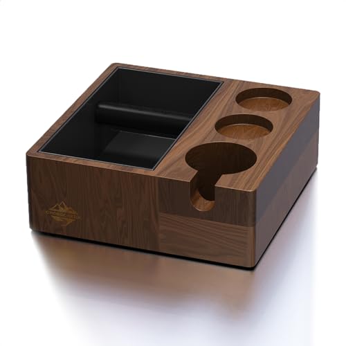 CrossCreek Coffee Knock Box | Fits 58mm Portafilter Holder | Tamping Station & Distributor Stand | Large Wood Espresso Container | Espresso Accessories for Coffee Bar