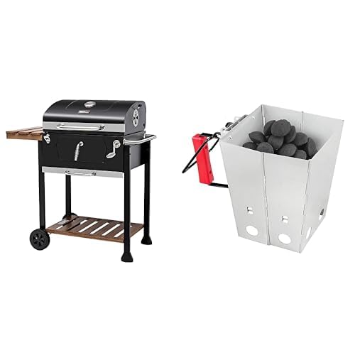 Royal Gourmet 24-Inch Charcoal Grill Bundle with Folding Fire Starter, Grill Table, Skewers Set, Rib Rack and Pizza Tools