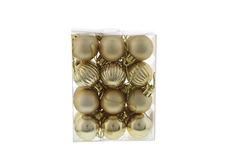 Image of Festive Productions Christmas Tree Baubles – 24 x 3 cm Mixed Finish in Champagne Gold – Shiny, Matt & Pumpkin Hanging Ornaments – Shatterproof Christmas Tree Decorations for a Stylish Festive Display