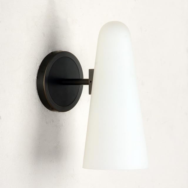 Image of Bianco Wall Sconce, Brass Wall Lighting with White Glass Shade, Bronze Finish