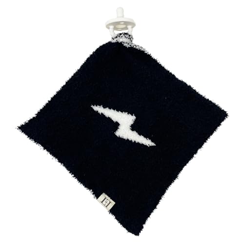 Image of Lightning Bolt Baby Lovey Pacifier /Teether Holder 10 inchx10 inch - DreamSoft Plush Fluffy Cuddly Soothie Reversible Mini Comfort Blanket - Newborn Gift Essential for Babies Boys and Girls (Black /White Combo)