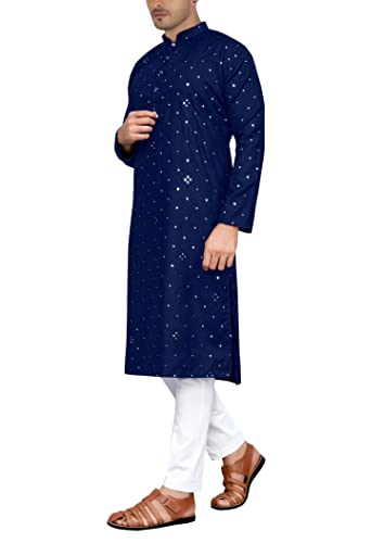 MKP125 Men's Blue Kurta Pajama Set Indian Traditional Party Wear Outfit3