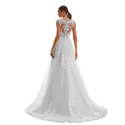 V Neck Wedding Dresses for Bride 2025 Plus Size Tulle A-Line Lace Applique Long Bridal Gowns with Train