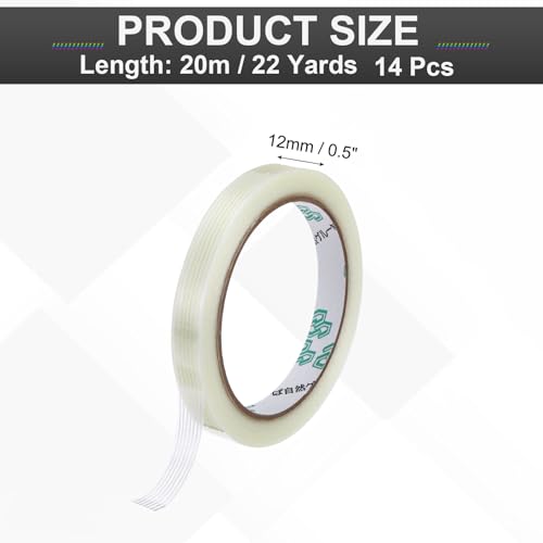 Image of MECCANIXITY Strapping Tape, 14 Roll 1 /2 Inch x 22 Yards Reinforced Packing Tape Filament Tape Heavy Task Packing Transparent 5.9 Mil Striped for Package Transport Electric Equipment Packaging