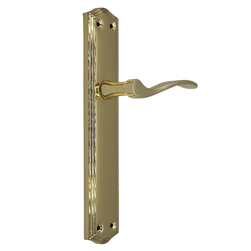MICEL - 01646 - Juego de manilla para puerta con placa de acero y maneta de aluminio, Acabado latonado, Color dorado, 243 x 118 x 52 mm