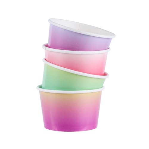 Image of Restaurantware Paper Cups 200 Count 8 Ounce Square Disposable Ice Cream Containers, Leak-Resistant Paper Dessert To Go Cups, Hot And Cold Food, Durable Assorted Ombre Design