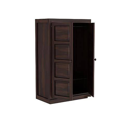 Image of Sheesham Wood Wooden 2 Door Wardrobe Organizer for Clothes | - Solid Wood Almirah with 2 Shelves - with Hanging Space Cupboard for Large Bedroom (Design 19)