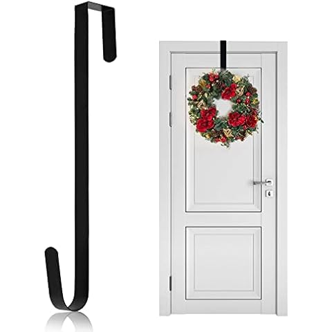 morxinle Wreath Hanger for Front Door, 15'' Metal Wreath Hanger, Christmas Wreaths Holders for Hanging Fall Easter Christmas Decorations Over The Door Single Hook Ornament Wreath Door Hanger (Black) Cover