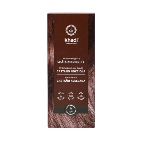 khadi CASTANO AVELLANA Tinte vegetal para el cabello - Tinte para un cabello brillante con un intenso color chocolate - Tinte natural Cosméticos naturales 100% certificados - 100 g