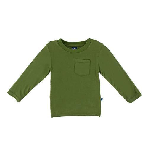 KicKee Pants Solid Long Sleeve Easy Fit Crew Neck Tee with Pocket (XS-5/6, Moss)