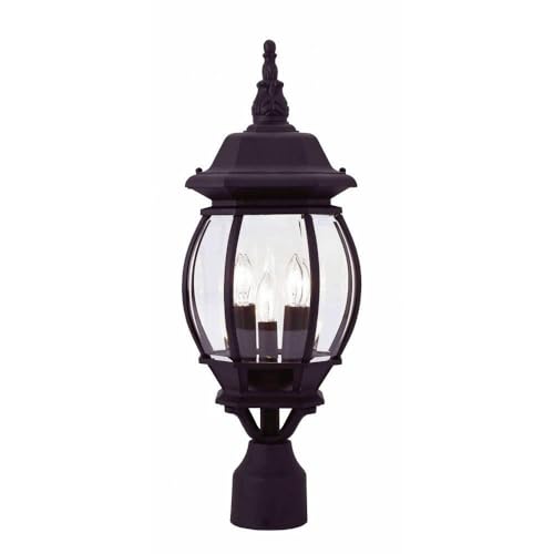 Livex Lighting 7526-14 Frontenac Traditional 3-Light Outdoor Post Top Light with Clear Beveled Glass Shades, 22" x 8" x 22", Black