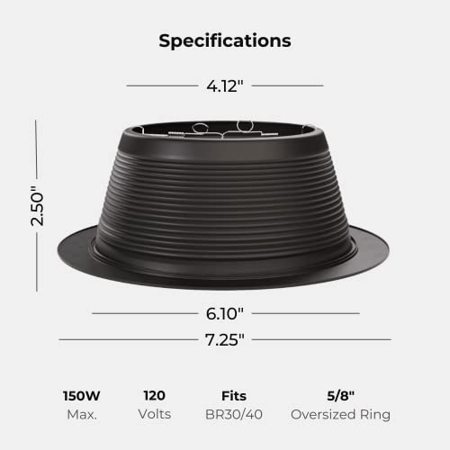 6" Inch Black Stepped Baffle Trim With 7.25 Inch Goof Plastic Ring, Use With Par 30 Par 38 R30 R40 Br30 Br40 Bulbs, Replace Halo And Juno Light Covers (12) #TOP1