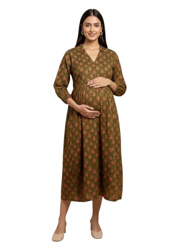 Image of The Mom Store Maternity and Nursing Dress | Pre and Post Pregnancy Dress for Womens | Zipper /Button Opening | Causal Wear | Trendy Stylish Causal Dresses for New Moms