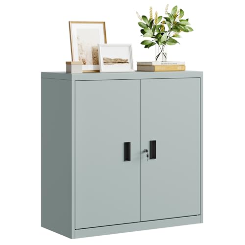Armoire Bureau Métal Verrouillable 2 Étagères WOLTU