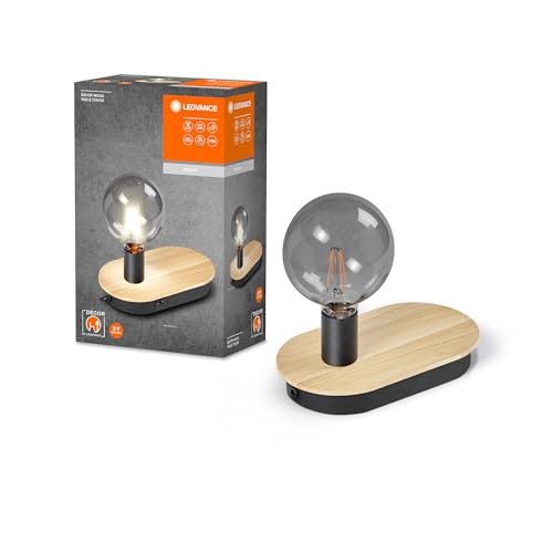 LEDVANCE DECOR Wood lampada da tavolo in legno TOUCH USB, nera, attacco E27 per una facile sostituzione della lampada, compatibile con lampada normale o smart, protezione IP20
