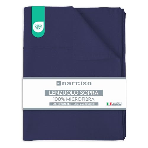 Narciso Sábana Encimera Para Cama De Matrimonio, 240 X 290 Cm, De Microfibra Lisa Embossed, Sábana Sin Esquinas Para Cama De Matrimonio, Transpirable E Hipoalergénica, Ropa De Cama Fabricada En Italia