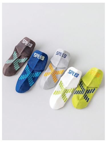 SHENHE Boy's 5 Pairs Letter Graphic Ankle Socks Mesh Low Cut Breathable Sports Athletic Socks2