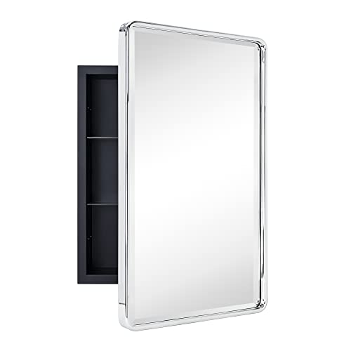 Image of TEHOME Farmhouse Chrome Recessed Mirrored Bathroom Medicine Cabinet 16x24