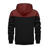 Mens Fleece Hoodies Zip up Hooded Sweatshirt Patchwork Casual Hoody Contrast Color Top Long Sleeve Warm Jacket Red XXL #4