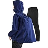 [ベンケ] 【リュックも濡れない】 レインウェア 上下セット レディース 防水 雨具 カッパ 自転車 バイク レインパンツ 登山 釣り サイクル (ネイビー M)