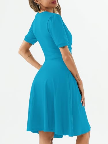 Image of Women's Summer Casual Dress Short Sleeve Wrap V-Neck A-Line Dress Sundress Wedding Guest Cocktail Midi Dresses