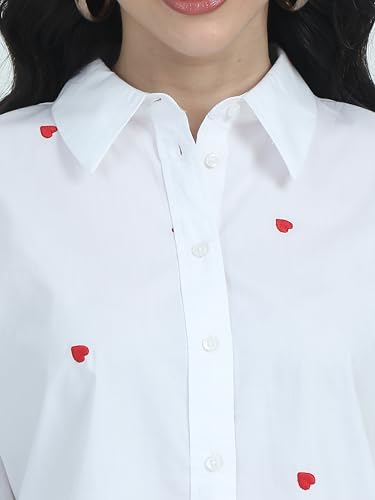 Image of Glam & Chique Women's Button-Down Oversized Shirt with Heart Embroidery S-2XL