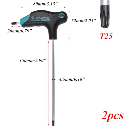 Image of Antrader 2pcs Cr-V Steel T25 Torx Wrench,Dual End Anti Tamper Proof Hex Key | Ergonomic T-Shaped Non-Slip Grip Long Arm Screwdriver,With Hanging Holes For Easy Storage
