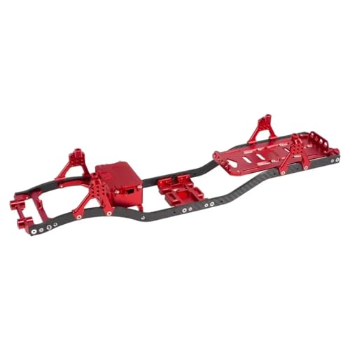 MGHGFYTAS RC Auto Zubehör Kompatibel Mit SCX10 1/10 RC Crawler Für Chassis-Set Mit Kohlefaserschienen, Metallstrebe, Unterfahrschutz, Verstellbare Stoßdämpfer-Batteriehalterung(Red)