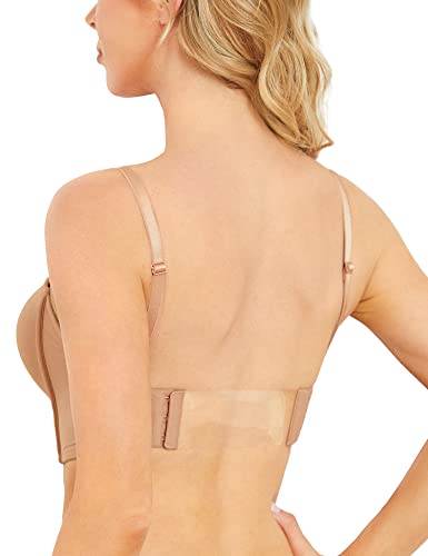 Wingslove Women's Deep Plunge Strapless Bra Multiway Push Up Low-Cut Wireless Bras Red Carpet Convertible Clear Back（Brown,36B） #TOP4